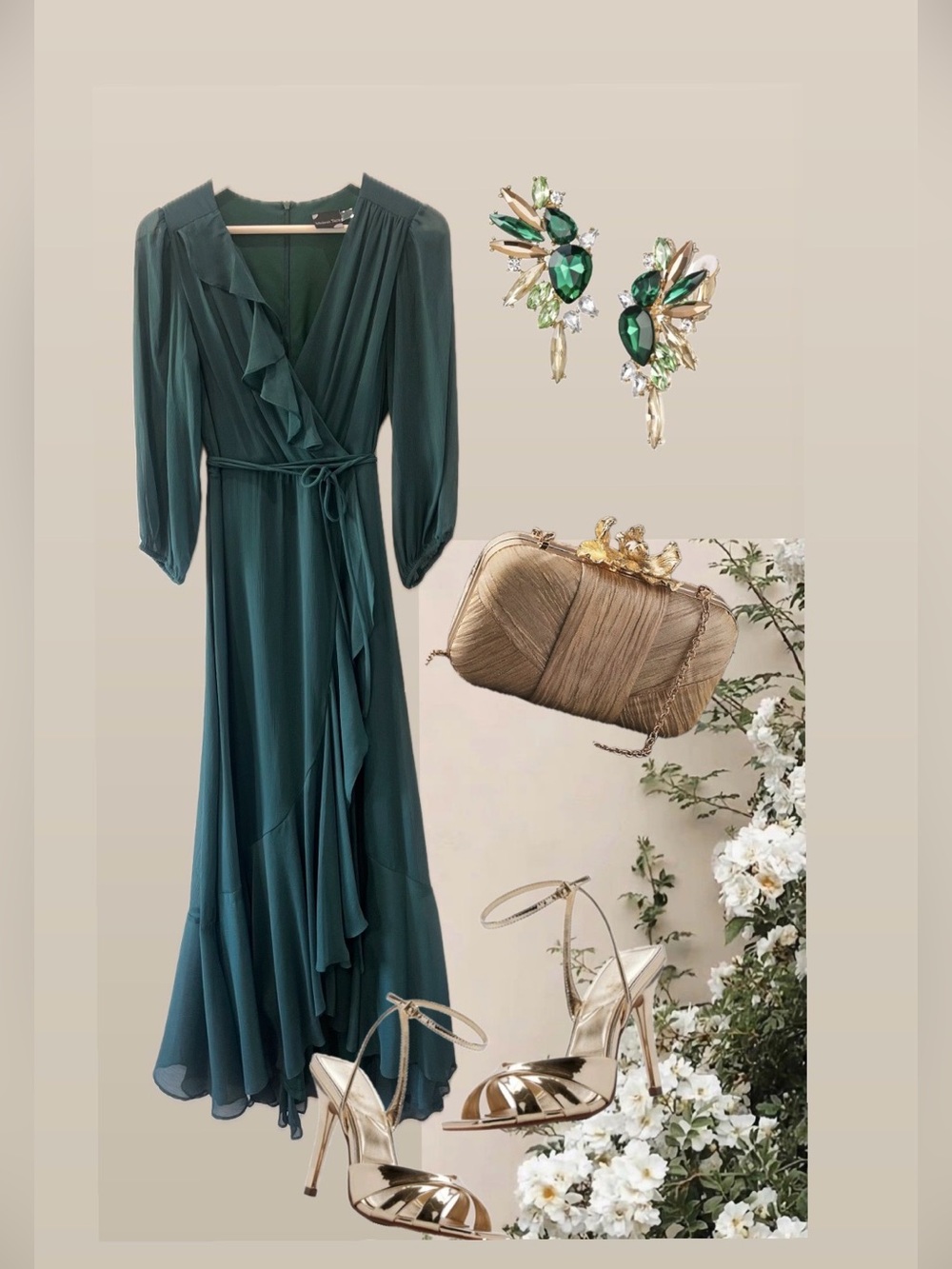 Maison Tara Asymmetrical Ruffle Wrap Maxi Dress